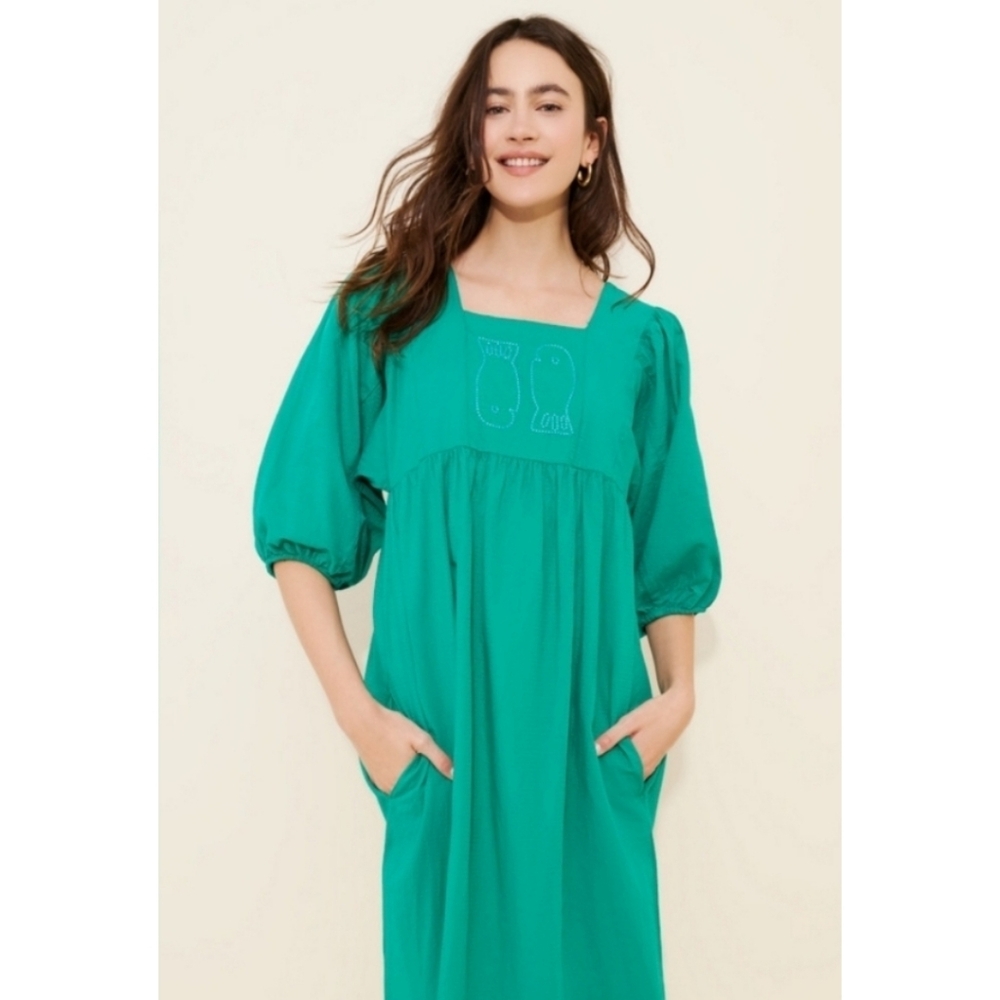 Bobo Choses Couple Fish Embroidery Puff Sleeve Dress in Green • XS - Picture 11 of 14